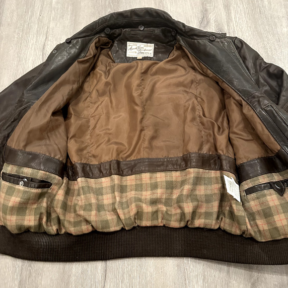 Armed Forces Brown AVIREXFLY Genuine Leather Bomber Pilot Jacket Mens L - Picture 5 of 11